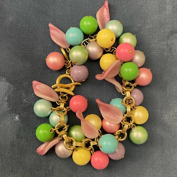 Vintage Alice Caviness Pastel Bauble Gold Bracelet - Picture 7 of 9